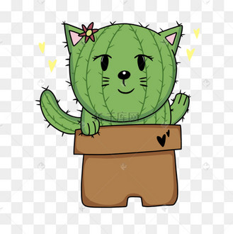 绿色仙人掌圆脸卡通猫