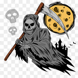 携带镰刀的死神和月亮插图