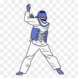 跆拳道人物蓝色护具格挡动作