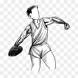 铁饼运动员投掷黑白线条速写