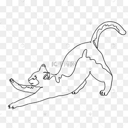 猫咪伸懒腰抽象线条画