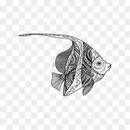 抽象禅绕黑白画风格动物鱼