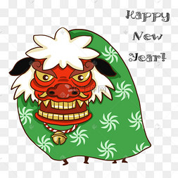 新年舞狮日本贺卡传统风格绿色