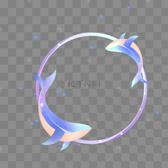 中国风古典国风霓虹灯梦幻鲸鱼边框