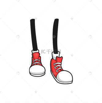 穿着红色运动鞋的腿与人的四肢前视隔离,漫画扁平的卡通脚.