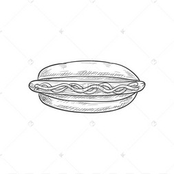 快餐小吃孤立手绘热狗素描.