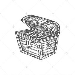 打开海盗箱子后备箱孤立的宝藏素描图标.