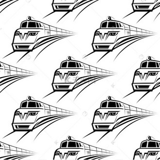 具有逼近引擎无缝背景图案的黑白现代火车,具有方形格式的重复图案