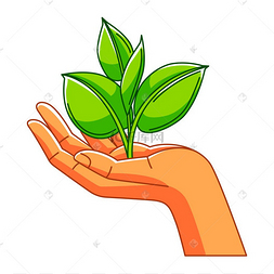 手拿着带叶子的新芽的插图.