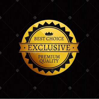 独家优质品牌和最佳选择,隔离在深色背景圆形标识,带皇冠图像的金色