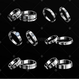 珠宝素材背景图片_白金白金贵金属结婚戒指6套逼真