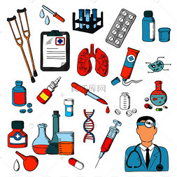 样式戴着口罩医生医疗用具手术刀做手术医生卡通插画手术刀黑色图标