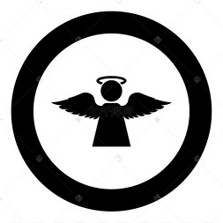 天使与飞翼图标在圆形黑色矢量插