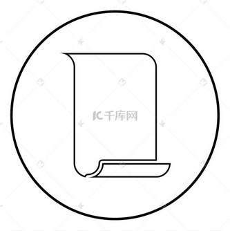 纸重要文件与羊皮纸模板图标黑色轮廓矢量插图平面样式简单图像在圆形