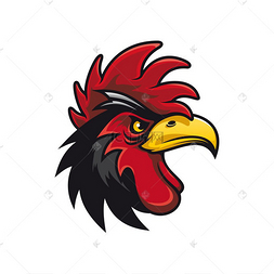愤怒的斗鸡轮廓视图孤立的公鸡头