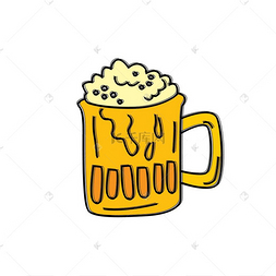一杯冰镇啤酒卡通涂鸦矢量.