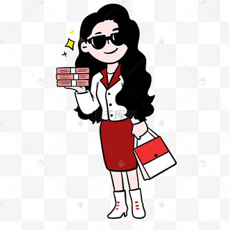 金钱暴富发财有钱收入拿钞票美女回家春节返乡赚钱