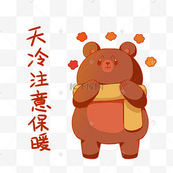 小熊天冷注意保暖降温寒冷表情包秋天换季着凉风吹感冒寒潮冬天冬季