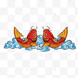 吉祥如意年年有余手绘中国传统锦鲤卡通风装饰图招财进宝年年有余喜庆