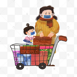 春节超市图片_年货节年货过年妈妈带孩子逛超市