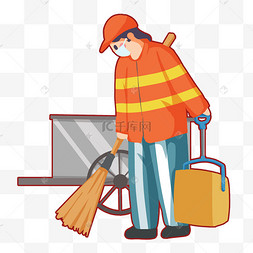 环卫工人清道夫打扫街道建军节夕阳士兵胜利挥舞国旗战场创意感手绘做