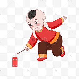 新年放鞭炮的福年画娃娃2019猪年喜庆胖娃娃和招财金猪42019年新年