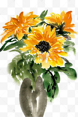 花瓶水墨画
