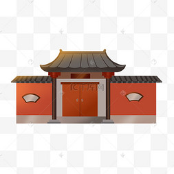 中式大门手绘中国古风建筑大门古代白色古墙屋檐中式大门手绘传统古