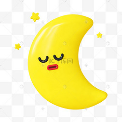 黄色卡通3d夜晚月亮