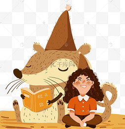 秋天秋景小女孩听故事