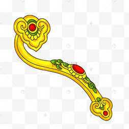 唐仕女弹古琴新年喜庆图标矢量图中国古物件金如意手绘插画123456