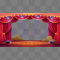 舞台背景灯光红色窗帘聚光灯剧院