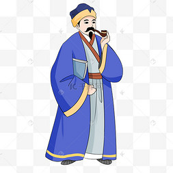 阿尔瓦 · 爱迪生手绘水彩古代商人免抠图卡通古代商人抽烟跪在地上