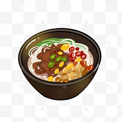 手绘可爱早安卡通女孩吃早餐人物场景素材美食面馆面条logo重庆小面