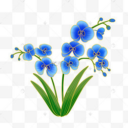国潮风蓝色蝴蝶兰红色适量卡通汽车水彩蝴蝶兰花枝蓝色蝴蝶兰花朵矢量