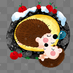 冬天冬眠刺猬手绘卡通小清新可爱刺猬鲸鱼海豚立体可爱刺猬立秋秋天