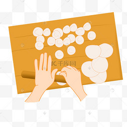 冬至擀饺子皮矢量手绘卡通鸡蛋面条面包师傅的插图.