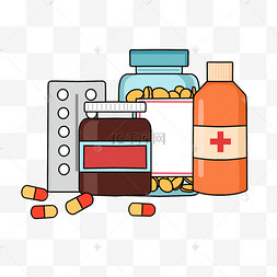 药品组合扁平插画扁平排队人群队伍各种颜色的药丸图标国庆国庆节扁平