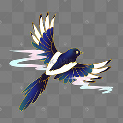 线描飞翔喜鹊鸟七夕