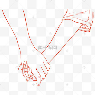 情人节线描牵手线条