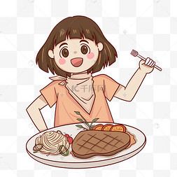 女孩吃货美少女微胖美食手绘卡通闽南特色美食小吃春卷吃货老虎吃面吃