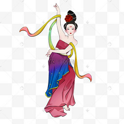 舞女唐朝古风敦煌人物中国唐朝古风人物红色系古风长发跳舞女子png