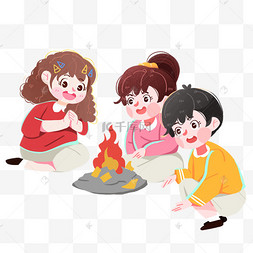 钱插画png卡通风实用火把元素扁平风野外郊游人物元素创意火团火花
