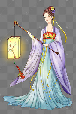 手拿古风灯笼的汉服小女孩中秋玉兔拟人仙女汉服拿灯笼新年古风中国风