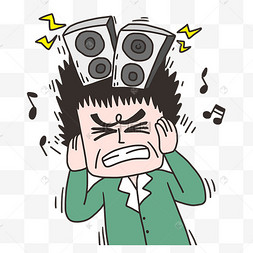音响噪音人物痛苦表情穿灰色衣服的男孩穿着白色兔耳朵睡衣的男孩元素