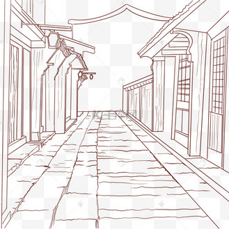 古街江南古镇线描