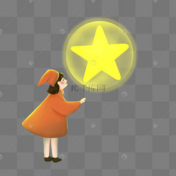 女孩扁平摘星星