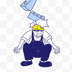 砖头砸头受伤工人简约米色复古墙砖手绘工程师日卡通砖头插画卡通工人