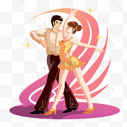 拉丁舞双人舞舞蹈舞台表演美女舞者跳舞的优雅人物剪影矢量小孩舞蹈