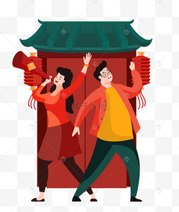 中国风矢量建筑人物